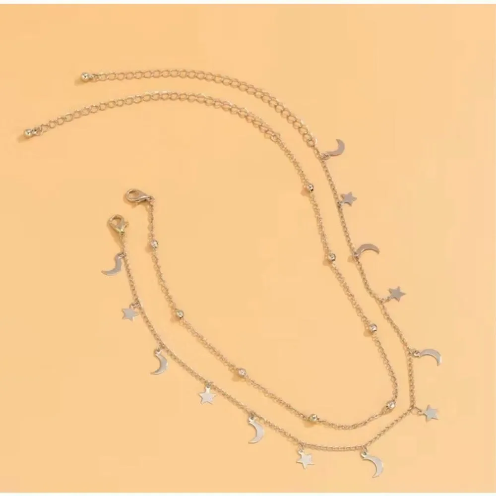 2pcs Star Moon Charm Necklace in Silver